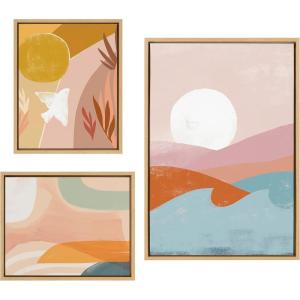 image:imageKate and Laurel Sylvie Endless Summer Vertical Sunrise Dove and Sunrise Over Marrakesh Framed Canvas Wall Art Set by Kate Aurelia Holloway 3 Piece Set Natural Soft Boho Abstract Art for Wall