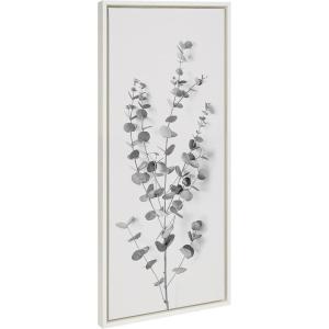 image:imageKate and Laurel Sylvie Eucalyptus Botanical I Gray and Soft White Framed Canvas Wall Art by The Creative Bunch Studio 18x40 Panel White Decorative Plant DecorWhite