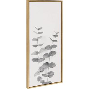 image:imageKate and Laurel Sylvie Eucalyptus Botanical II Gray and Soft White Framed Canvas Wall Art by The Creative Bunch Studio 18x40 Panel Natural Minimalist Nature Art Wall DcorGold