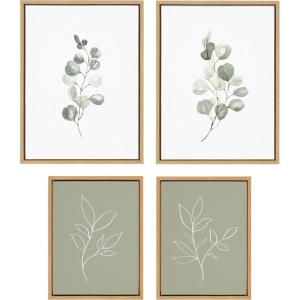 image:imageKate and Laurel Sylvie Eucalyptus and Modern Sage Green Botanical Line Sketch Framed Canvas Wall Art Set by Various Artists 4 Piece Set Natural Soft Floral Plant Art for Wall