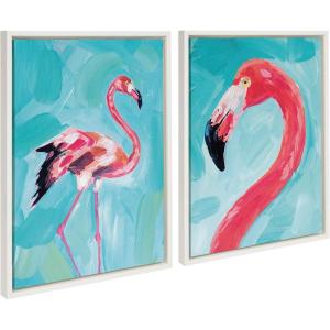 image:imageKate and Laurel Sylvie Flamingo Study and Feathery Friend Framed Canvas Wall Art Set by Rachel Christopoulos 2 Piece Set 18x24 White Coastal Animal Flamingo Framed Canvas Art Set