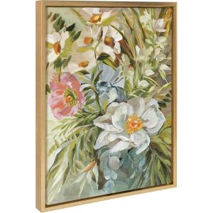image:imageKate and Laurel Sylvie Flower Garden Framed Canvas Wall Art by Annie Quigley 18x24 Gold Soft Botanical Floral Bouquet Art for Wall Home DecorGold