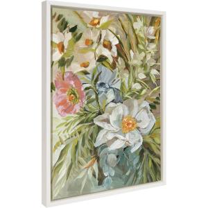 image:imageKate and Laurel Sylvie Flower Garden Framed Canvas Wall Art by Annie Quigley 18x24 Gold Soft Botanical Floral Bouquet Art for Wall Home DecorWhite