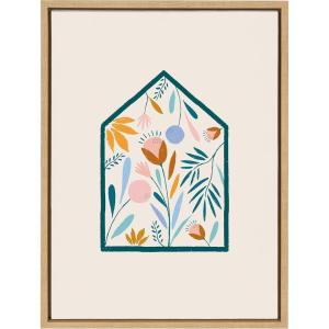 image:imageKate and Laurel Sylvie Flower House Framed Canvas Wall Art by Duchess Plum 18x24 Natural Decorative Floral Art for Wall