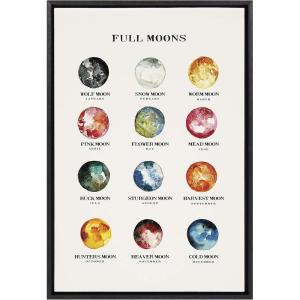 image:imageKate and Laurel Sylvie Full Moons Chart Framed Canvas Wall Art by The Whiskey Ginger 23x33 Black Gender Neutral Art for WallBlack