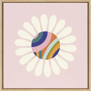 image:imageKate and Laurel Sylvie Groovy Daisy Framed Canvas Wall Art by Elizabeth Olwen 22x22 Natural Decorative Floral Art Print for Wall