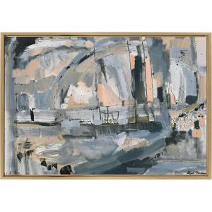 image:imageKate and Laurel Sylvie Harbor Nights Framed Canvas Wall Art by Leah Nadeau 23x33 Gold Decorative Abstract Print for WallGold