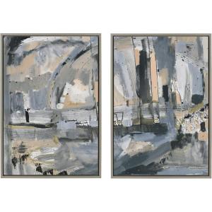 image:imageKate and Laurel Sylvie Harbor Nights Set No 1 and Harbor Nights Set No 2 Framed Canvas Wall Art by Leah Nadeau Set of 2 23x33 Gray Decorative Abstract Art Print for Wall