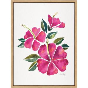image:imageKate and Laurel Sylvie Hibiscus Bloom Fuchsia Framed Canvas Wall Art by Cat Coquillette 18x24 Natural Colorful Floral Art for WallNatural