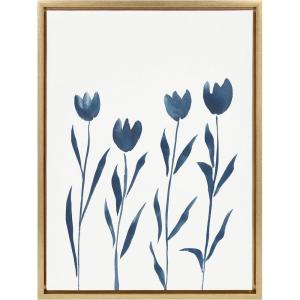 image:imageKate and Laurel Sylvie Indigo Tulips on White Framed Canvas Wall Art by Teju Reval of SnazzyHues 18x24 Gold Floral Art for Wall