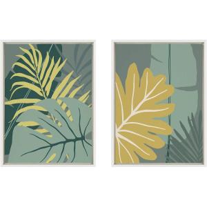 image:imageKate and Laurel Sylvie Jungle Mania Framed Canvas Wall Art by Maja Mitrovic of Makes My Day Happy 2 Piece 18x24 White Chic Tropical Art for Wall