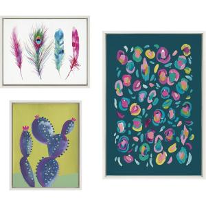 image:imageKate and Laurel Sylvie Leopard 3 Feather Four and 800 Folk Cactus v2 Framed Canvas Wall Art Set by Various Artists Set of 3 16x20 and 23x33 White Decorative Multicolored Nature Art for Wall