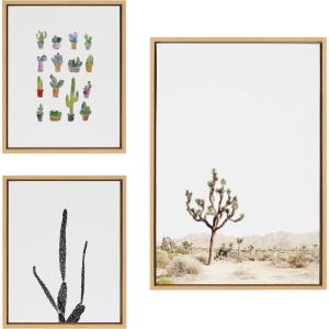 image:imageKate and Laurel Sylvie Lone Joshua Tree Group of Cacti and Film Grain Cactus 1 Framed Canvas Wall Art Set by Various Artists 3 Piece Set Natural Desert Cactus Art for Wall