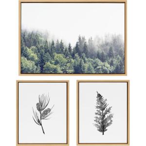image:imageKate and Laurel Sylvie Lush Green Forest on a Foggy Day and Vintage Botanical 3 and 4 Black and White Framed Canvas Wall Art Set by Various Artists 3 Piece Set Natural Forest Plant Art for Wall