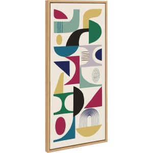 image:imageKate and Laurel Sylvie MCM Pattern 02 Framed Canvas Wall Art by Rachel Lee of My Dream Wall 18x40 Natural Colorful Abstract Shape Pattern Art for Wall