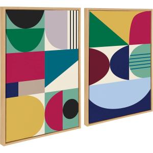 image:imageKate and Laurel Sylvie MCM Pattern 10 and 11 Framed Canvas Wall Art Set by Rachel Lee of My Dream Wall 2 Piece 23x33 Natural Vibrant Colorful Modern Abstract Wall Dcor