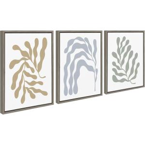 image:imageKate and Laurel Sylvie Matisse Inspired Abstract Botanicals Framed Canvas Wall Art Set by The Creative Bunch Studio 3 Piece 18x24 Natural Colorful Modern Abstract Plant ArtGray