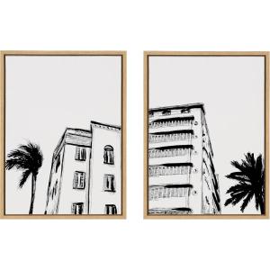 image:imageKate and Laurel Sylvie Miami Beach Architecture Retro Art Deco Framed Canvas Wall Art Set by The Creative Bunch Studio 2 Piece 18x24 White Minimalist Miami Building Art for WallGold