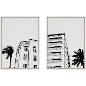 image:imageKate and Laurel Sylvie Miami Beach Architecture Retro Art Deco Framed Canvas Wall Art Set by The Creative Bunch Studio 2 Piece 18x24 White Minimalist Miami Building Art for WallWhite