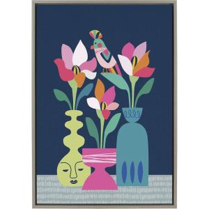 image:imageKate and Laurel Sylvie Mid Century Modern Magnolias Framed Canvas Wall Art by Rachel Lee of My Dream Wall 23x33 Natural Tropical Floral Art for WallGrey