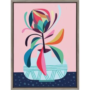 image:imageKate and Laurel Sylvie Mid Century Modern Protea Framed Canvas Wall Art by Rachel Lee of My Dream Wall 18x24 Natural Chic Floral Art Print for WallGrey