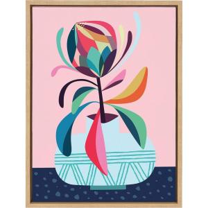 image:imageKate and Laurel Sylvie Mid Century Modern Protea Framed Canvas Wall Art by Rachel Lee of My Dream Wall 18x24 Natural Chic Floral Art Print for WallNatural