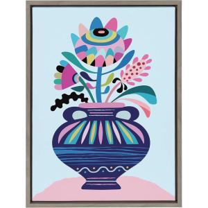 image:imageKate and Laurel Sylvie Mid Century Modern Whimsical Floral Framed Canvas Wall Art by Rachel Lee of My Dream Wall 18x24 Natural Chic Floral Art for WallGrey