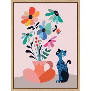 image:imageKate and Laurel Sylvie MidCentury Modern Daisies Framed Canvas Wall Art by Rachel Lee of My Dream Wall 18x24 Natural Decorative Floral Art for Wall