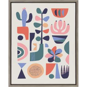 image:imageKate and Laurel Sylvie MidCentury Succulents Framed Canvas Wall Art by Rachel Lee 18x24 Natural Abstract Wall DecorGrey