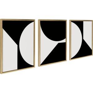 image:imageKate and Laurel Sylvie Minimal Max Mod Set Framed Canvas Wall Art Set by The Creative Bunch Studio 3 Piece 18x24 Natural Black and White Abstract Art Set for WallGold