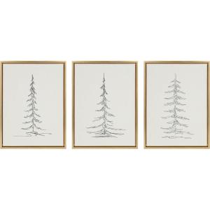 image:imageKate and Laurel Sylvie Minimalist Evergreen Trees Framed Canvas Wall Art Set by The Creative Bunch Studio 3 Piece 18x24 Gold Modern Minimal Tree Line Wall Art SetGold