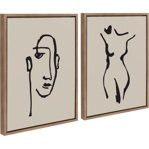 image:imageKate and Laurel Sylvie Minimalist Neutral Line Art Drawing Face and Body Framed Canvas Wall Art Set by The Creative Bunch Studio 2 piece 18x24 Gold Modern Minimal Brushstrokes Art for WallGold