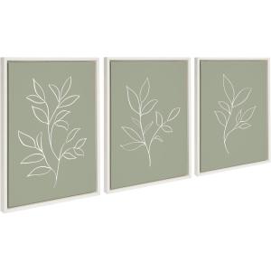 image:imageKate and Laurel Sylvie Modern Sage Green Botanical Line Sketch Print 1 2 and 3 Framed Canvas Art Set by The Creative Bunch Studio 3 Piece Set 18x24 White Organic Neutral Soft Green Wall Dcor Set