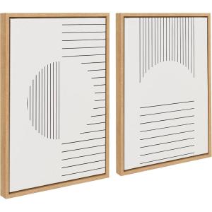 image:imageKate and Laurel Sylvie Modern Statement Stripes 1 and 2 Framed Canvas Wall Art Set by The Creative Bunch Studio 2 Piece Set 18x24 Natural Minimalist Neutral Abstract Wall Dcor