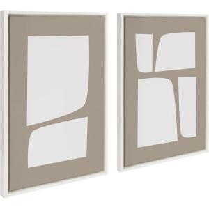 image:imageKate and Laurel Sylvie Neutral Abstract Aztec Shapes Framed Canvas Wall Art Set by The Creative Bunch Studio 2 Piece Set 23x33 White Modern Geometric Simple Art for WallWhite