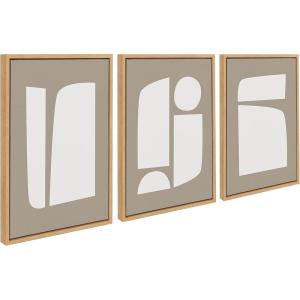image:imageKate and Laurel Sylvie Neutral Abstract Aztec Shapes Framed Canvas Wall Art Set by The Creative Bunch Studio 2 Piece Set 23x33 White Modern Geometric Simple Art for WallNatural