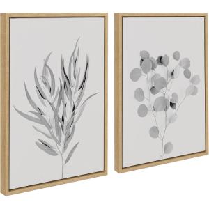 image:imageKate and Laurel Sylvie Neutral Botanical 1 and 2 Soft White Framed Canvas Wall Art by The Creative Bunch Studio 2 Piece 18x24 Natural Farmhouse Botanical Wall DcorNatural