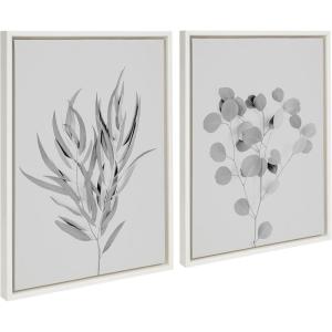 image:imageKate and Laurel Sylvie Neutral Botanical 1 and 2 Soft White Framed Canvas Wall Art by The Creative Bunch Studio 2 Piece 18x24 Natural Farmhouse Botanical Wall DcorWhite