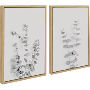 image:imageKate and Laurel Sylvie Neutral Botanical 3 and 4 Soft White Framed Canvas Wall Art Set by The Creative Bunch Studio 2 Piece 18x24 Natural Farmhouse Botanical Art Wall DcorNatural