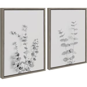 image:imageKate and Laurel Sylvie Neutral Botanical 3 and 4 Soft White Framed Canvas Wall Art Set by The Creative Bunch Studio 2 Piece 18x24 Natural Farmhouse Botanical Art Wall DcorGray