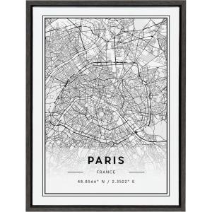 image:imageKate and Laurel Sylvie Paris Modern Map Framed Canvas Wall Art by Jake Goossen 18x24 Gray Geography Art for Wall