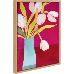 image:imageKate and Laurel Sylvie Pink Tulips Framed Canvas Wall Art by Emma Daisy 18x24 Natural Decorative Simple Botanical Wall Dcor
