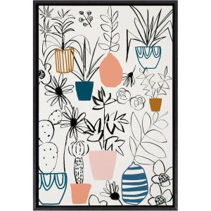 image:imageKate and Laurel Sylvie Plant Kingdom Framed Linen Textured Canvas Wall Art by Teju Reval 23x33 Black Whimsical Botanical Wall Decor
