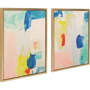 image:imageKate and Laurel Sylvie Pop of Color I and II Framed Canvas Wall Art Set by Amy Lighthall 2 Piece Set 18x24 Gold Modern Abstract Painted Brushstrokes Art for Wall