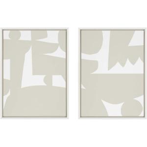 image:imageKate and Laurel Sylvie Quiet Jungle 1 Neutral Abstract Framed Canvas Wall Art Set by Kelly Knaga 2 Piece Set 18x24 White Neutral Abstract Wall Dcor Art Set