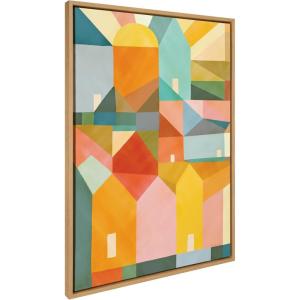 image:imageKate and Laurel Sylvie Quiet Town Framed Canvas Wall Art by Carey Copeland 28x38 Natural Modern Abstract Colorful Home Wall Decor