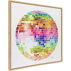 image:imageKate and Laurel Sylvie Rainbow Disco Ball Framed Canvas Wall Art by Cat Coquillette 30x30 Natural Modern Colorful Music Lover Art for Wall