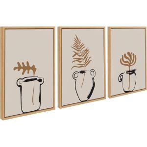 image:imageKate and Laurel Sylvie Relaxed Retro Illustrated Botanical Vase Framed Canvas Wall Art Set by The Creative Bunch Studio 3 Piece Set Natural Scandi Plant Vase Art for Wall