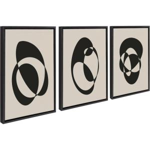 image:imageKate and Laurel Sylvie Retro Midcentury Modern Abstract Graphic Shapes Framed Canvas Wall Art Set by The Creative Bunch Studio 3 Piece Set NaturalBlack