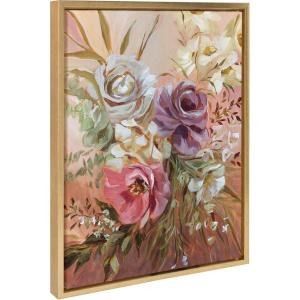 image:imageKate and Laurel Sylvie Rose Bouquet Framed Canvas Wall Art by Annie Quigley 18x24 Gold Soft Botanical Flower Bouquet Art for Wall Home DecorGold